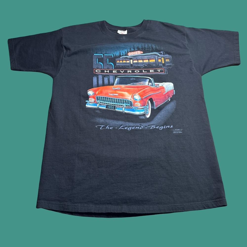 Vintage Chevrolet Bel Air T Shirt Mens XL Black Classic Car Graphic 90s Cotton